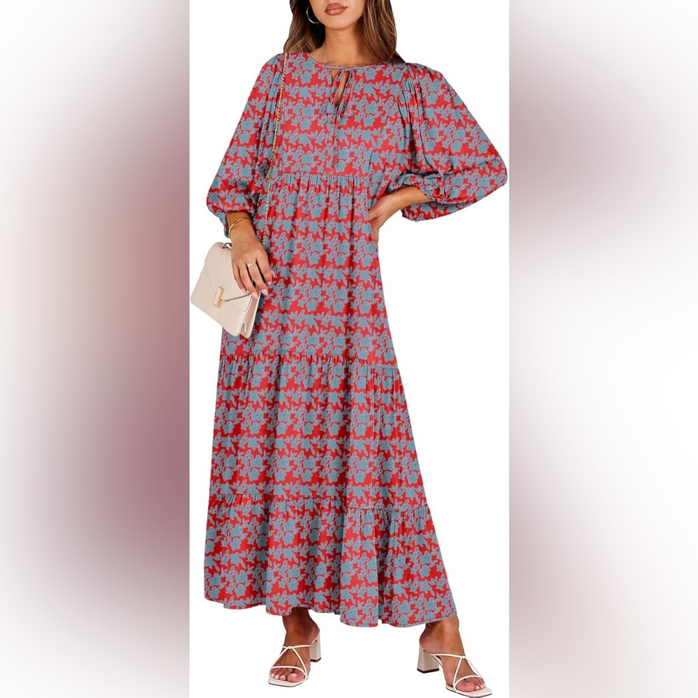 Floral Red and Blue Maxi Dress
